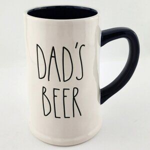 Rae Dunn Artisan Collection White Stein Mug Large Letters DAD'S BEER Blue Handle